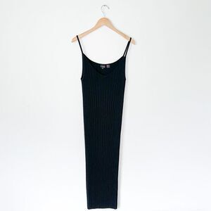 Shape FX Women’s Witchy Goth Black Vertical Ribbed Spaghetti Strap Body Con Maxi